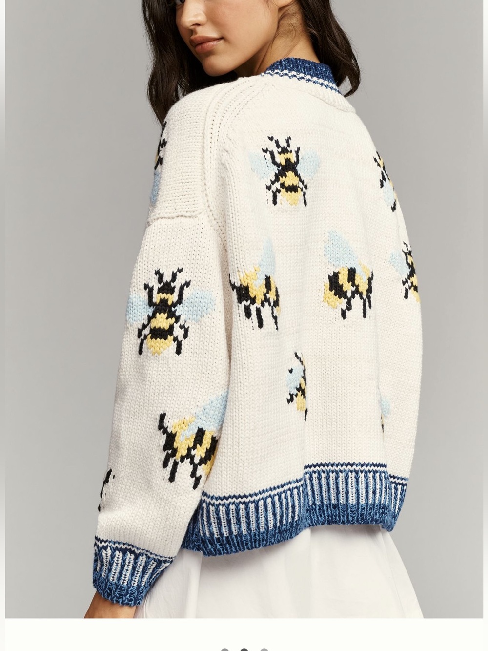 Anthropologie Bee Cardigan Sweater Maeve Icon Chunky New Medium Ivory Bumblebee